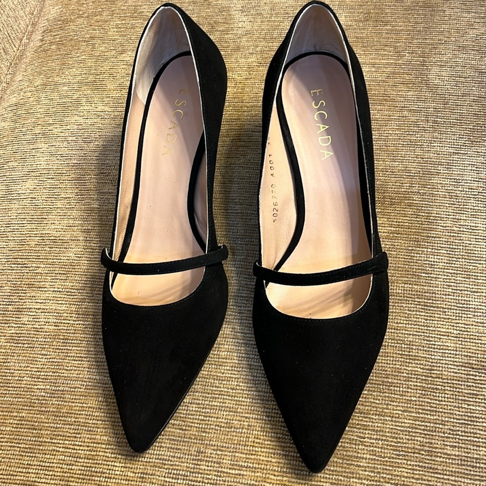 Escada black suede 2.25 heels
